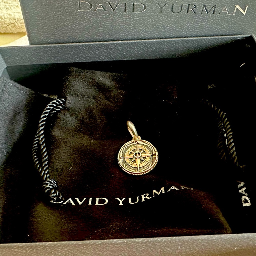 Original David Yurman 925 Silver with Black Diamond Compass Amulet Pendant.